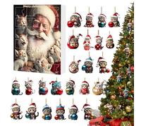 Calendrier de l'Avent Chat - Calendrier Noël 2D avec 24 Décorations Acryliques | Compte à Rebours pour Noël pour et Adultes | Cadeau Festif Amoureux des Chats, à Accrocher au Sapin ou à la Fen