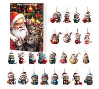 Calendrier De l'Avent Chat Décoration,Décorations Suspendables Chat Animal en Acrylique 2D - Calendrier Compte à Rebours 24 Jours, Pendentif Breloque Chaton pour Fenêtre Voiture Rétroviseur Arbre de N