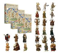 Calendrier de l'Avent Chat Médiéval 2025, Compte à rebours de 24 jours avec figurines de chevaliers miniatures en acrylique, Décorations de collection sur le thème de la fantaisie (3PCS)