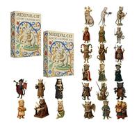 Calendrier de l'Avent Chat Médiéval 2025, Compte à rebours de 24 jours avec figurines de chevaliers miniatures en acrylique, Décorations de collection sur le thème de la fantaisie (2PCS)