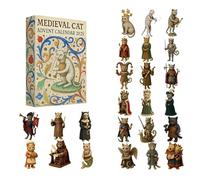 Calendrier de l'Avent Chat Médiéval 2025, Compte à rebours de 24 jours avec figurines de chevaliers miniatures en acrylique, Décorations de collection sur le thème de la fantaisie (1PC)