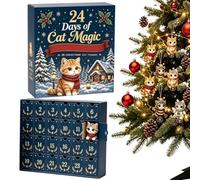 Calendrier de l'Avent Chat Suspension Murale pour Décor de Noël | 24 Jours Compte à Rebours de Noël pour Fenêtre Sapin Mur Porte Cheminée Étagère Porche