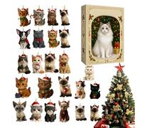 Calendrier de l'Avent chats 2025 | Calendrier de Noël 24 jours avec pendentif chat acrylique 2D | Décoration de dessin animé pour maison, arbre, fenêtre, fête, bureau | Cadeau