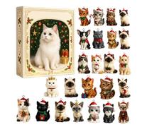 Calendrier de l'Avent Chats 3D - Ensemble d'ornements d'arbre de compte | Construction durable en PVC avec 24 figurines et pendentifs uniques de chats en 3D dans une boîte cadeau de 26 x 18 x 3 cm