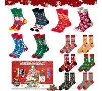 Calendrier de L'avent Chaussettes, 12 Paire Chaussettes de Compte à Rebours de Noël, 24 Jours de Chaussette s, Motif de Noë l Intéressant Chaussette s, Chaud, Séchage Rapide, Unisex, Cadeaux de Noël