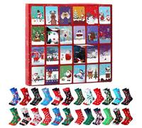 Calendrier de l'Avent Chaussettes 2025, 24 Paires de chaussettes de Noël de Compte à Rebours pour Hommes et Femmes Chaussette en Coton sur le Thème des Fêtes avec Cute Motif pour Adultes