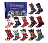 Calendrier de l'Avent chaussettes compte à rebours de Noël | Chaussettes chaudes en coton for les fêtes (12 jours) - Coffret calendrier de l'Avent unisexe for adultes(A-12pcs)