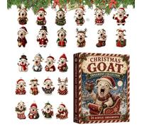 Calendrier de l'Avent Chèvre Souvenir d'hiver en acrylique 2D de 24 jours | Compte à rebours Noël avec mini figurines de chèvre pour Amoureux des Animaux Branches