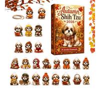Calendrier De L'Avent Chien Ornement Canin Mignon 2D Sur Le Thème Automne | Calendrier Animalier Noël 24 Jours Pour Décoration Maison De Ferme Fenêtre Arbre Mur Et Cheminée