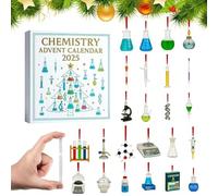 Calendrier de l'Avent chimie 2025, 24 jours de chimie, coffret cadeau surprise de Noël, 2D sur le thème de la science, 24 décorations inspirées du laboratoire pour décoration de salle de classe