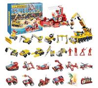 Calendrier de l'Avent, compte à rebours de Noël de 24 jours avec jouets pour enfants, kit de jeu avec machines de construction et camions de pompiers, jouet de construction 12 en 1, cadeau pour filles