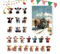 Calendrier de l'Avent compte à rebours en forme de vache des Highlands, 24 jours, calendrier de compte à rebours de Noël, calendrier de compte à rebours 2D, pendentif animal plat pour arbre, fête