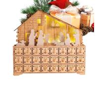 Calendrier De L'Avent Crèche À Tiroirs - 24 Jours Décorations De Noël En Bois,Calendrier De Compte À Rebours À LED Avec Ornement De Tiroir - Pour Adultes Maison Bureau Fête Chrétienne