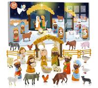 Calendrier de l'Avent Crèche de Noël 24 jours Calendrier l'Avent Jésus 2026 | Ensemble complet de crèche de Noël, dessin animé et coloré, résistant à la décoloration, idéal pour les chrétiens, les