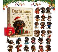 Calendrier de l'Avent Dachshund 2025, compte à rebours de Noël de 24 jours avec des décorations uniques et mignonnes en forme de chien, design réaliste pour les amoureux des chiens