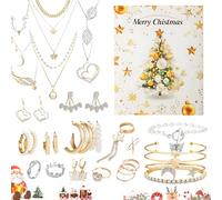 Calendrier de l'Avent de Bijoux 2024, Compte à Rebours 24 Surprises Calendrier de l'Avent Bijoux Bracelet Boucles D'oreilles Collier Filles Femmes Calendrier de Noël Charms Kit