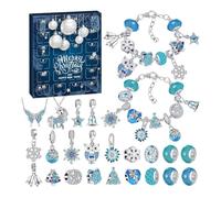 Calendrier de l'avent de bijoux 2025-24 jours Calendrier du compte à rebours de Noël | O-cean Blue Crystal Bracelet Countdown Adventt Calendar for Geeting pendant la saison des fêtes
