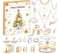 Calendrier de l'avent de bijoux 2025 Le calendrier l'Avent en or et en argent à 24 jours comprend des colliers boucles d'oreilles et plus Noël à rebours pour les adultes pour enfants
