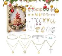 Calendrier De L'Avent De Bijoux | Avent Noël 24 Jours 2025,Kit De Bijoux Pour Filles Avec Boucles D'Oreilles, Collier, Bracelet Pour Décompte | Pour Adultes, Femme, Famille, Anniversaire, Saint-, Se