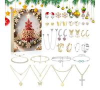 Calendrier De L'Avent De Bijoux,Avent Noël 24 Jours 2025,Set De Bijoux Pour Les Fêtes Calendrier De Compte À Rebours | Fête, Épouse, Amis, Anniversaire, Se référer à la description, de zinc