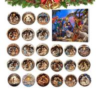 Calendrier de l'Avent de la Nativité | 24 Jours Ornements Chrétiens Naissance de Jésus Compte à Rebours | Scène de Nativité 2D en Acrylique pour Arbre de Noël Baptême Église | Décoration