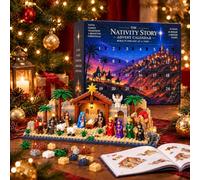 Calendrier de l'Avent de la Nativité - Bloc de construction - Décoration de | Compte à rebours jusqu'à Noël avec calendrier de l'Avent 24 jours en brique pour construire une scène sacrée complète