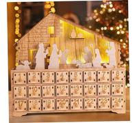Calendrier de l'Avent de la Nativité en bois avec 24 tiroirs, remplissez votre propre compte à rebours, s'allume sans pile