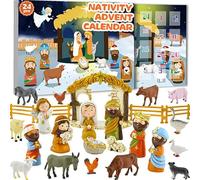 Calendrier de l'Avent de la Nativité pour Enfants, Calendrier de l'Avent de la Nativité 24 Jours, Compte à Rebours de Noël, Ensemble de Nativité en Résine de Dessin Animé