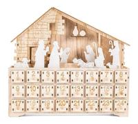 Calendrier de l'Avent de Noël 2023 Nativité Calendrier en bois Remplissez votre propre calendrier de l'Avent avec 24 tiroirs lumineux Scène de la Nativité Calendrier de l'avent de Noë