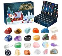 Calendrier de l'Avent de Noël 2024, 24 jours Calendrier de l'Avent 24 Grilles Crystal Stone Minerals Fossiles avec introduction Counom à rebours de Noël Gift Rock Collection Rock Collection, Ca
