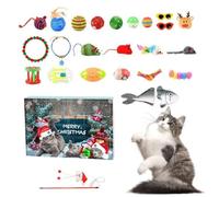 Calendrier de l'Avent de Noël 2024 pour chats avec assortiment jouets interactifs pour chat, boîte compte à rebours amusante 24 jours pour les amoureux des chats, décorations Noël