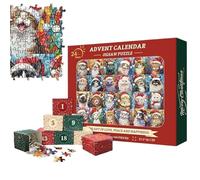 Calendrier de l'Avent de Noël 2024 Puzzle 1000 pièces en forme chat avec compte à rebours pour enfants, adolescents, adultes, jeux vacances en famille et décorations Noël Puzzle l'Av