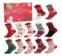 Calendrier de l'avent de Noël 2025, 12 jours Calendrier l'avent chaussette Noël avec des styles aléatoires, des cadeaux faveur pour adultes chauds et chauds, rouge, chaussette