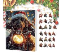 Calendrier de l'Avent de Noël 2025 - 24 jours - Compte à rebours 2D - Décoration acrylique - Décorations mignonnes chien sur moto - Pour famille, vacances, maison, arbre, mur, porte, fenêtre, cadeaux