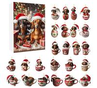 Calendrier de l'Avent de Noël 2025, 24 jours, pendentif chien, compte à rebours avec teckel en acrylique dans une tasse, surprise à suspendre pour les amoureux des animaux compagnie, style 3