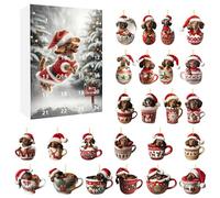 Calendrier de l'Avent de Noël 2025 Calendrier compte à rebours avec pendentif pour chien 24 jours avec teckel en acrylique dans une tasse, surprise à suspendre pour les amoureux des animaux d