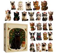 Calendrier de l'Avent de Noël 2025 | Figurine de chat de Noël 24 jours Compte à rebours de l'Avent - Décoration intérieure en acrylique pour couronnes arbre décembre vacances étagère porte fenêtre