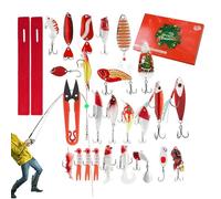 Calendrier de l'Avent de Noël - 2025 - Kit de leurres de pêche - Calendrier de Noël 24 jours - Outils d'extérieur pour les vacances, les hommes, les pêcheurs, le p