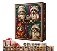 Calendrier de l'Avent de Noël 2025 | Ornement en Acrylique 2D à Thème Animal | Calendrier De L'Avent 24 Jours Avec Figurine De Raton Laveur - Pour Femmes, Hommes, Garçons, Filles, Jeunes, Famille et A