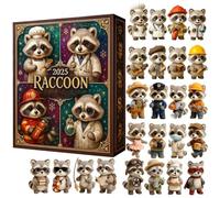 Calendrier de l'Avent de Noël 2025,Ornement En Acrylique Plat 2D À Thème Animal,Calendrier De L'Avent 24 Jours Avec Figurine De Raton Laveur - Pour Hommes Femmes Adolescents Couple Famille Amis