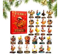 Calendrier de l'Avent de Noël 2025 - Pendentif en acrylique plat 2D, 2025 - Pendentif en forme de poulet avec dessin animé de l'Avent - Pour femmes, hommes, enfants, jeunes filles