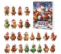 Calendrier de l'Avent de Noël 2025 Poulet avec Bonnets de Père Noël, 24 Jours Calendrier de Compte à Rebours Suspendu en Acrylique 2D Décorations Pendentifs Poulets Amusants pour Enfants Adultes