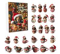Calendrier de l'Avent de Noël 2025 Style-1 Calendrier compte à rebours avec pendentif chien 24 jours avec teckel en acrylique dans une tasse, surprise à suspendre pour les amoureux des animau