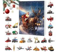 Calendrier de l'Avent de Noël | 24 boîtes de décoration pour compte à rebours de Noël | Pendentif sur le thème des véhicules de transport du Père Noël en acrylique 2D | Pour arbre de jardin et porte