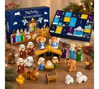 Calendrier de l'Avent de Noël, 24 figurines pour décoration crèche | Calendrier 24 jours, une figurine par jour, assemblez la scène de crèche pour décoration de table
