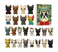 Calendrier de l'Avent de Noël 24 jours 2D plat hiver | Ensemble de figurines de bouledogues à rebours en acrylique pour collectionneurs adultes porte fenêtre