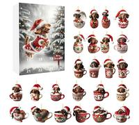 Calendrier de l'Avent de Noël 24 jours avec pendentif chien mystère, compte à rebours Noël avec joli teckel en acrylique dans une tasse, surprise à suspendre pour les amoureux des animaux compa