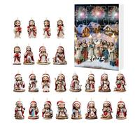 Calendrier de l'Avent de Noël - 24 portes avec pendentif Jésus 2D - Calendrier de compte à rebours 2025 - Décoration festive pour fenêtre, branches, voiture, mur extérieur, entrée, jardin
