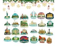 Calendrier de l'Avent de Noël | Accessoires De Scène En Pendentif Plat 2D De Monuments Urbains,Calendrier De Compte À Rebours De 24 Jours | Pour Salon Chambre Cuisine Voiture Vacances Anniversaire