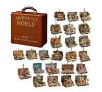 Calendrier de l'Avent de Noël autour du monde | Pendentif en acrylique 2D Décoration - Destinations de voyage 24 jours | Compte à rebours | Pour la maison, voiture, rétroviseur, porte-clés, sac à dos